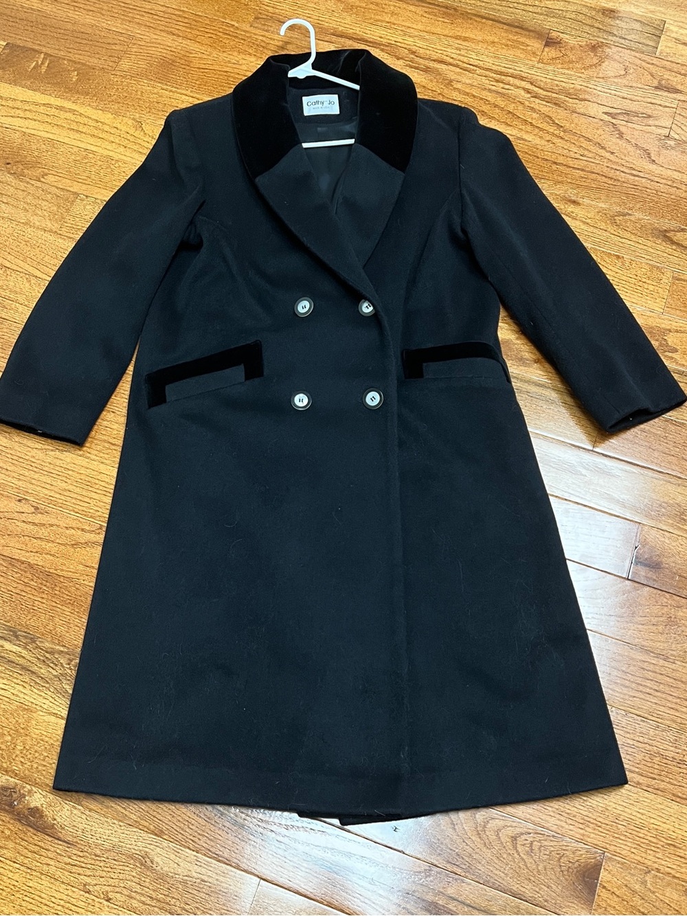 Vintage Cathy-Jo Black Double-Breasted Wool and velvet Coat